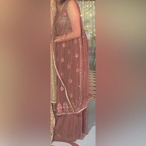 Embroidered Floral Brown and Pink sharara